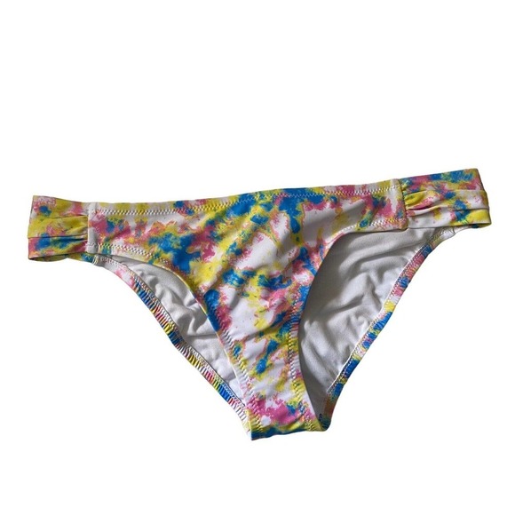 5/$25Jessica Simpson Spritz Multi Tie-Dyed Side-Shirred Bikini Bottom M New - Picture 3 of 7